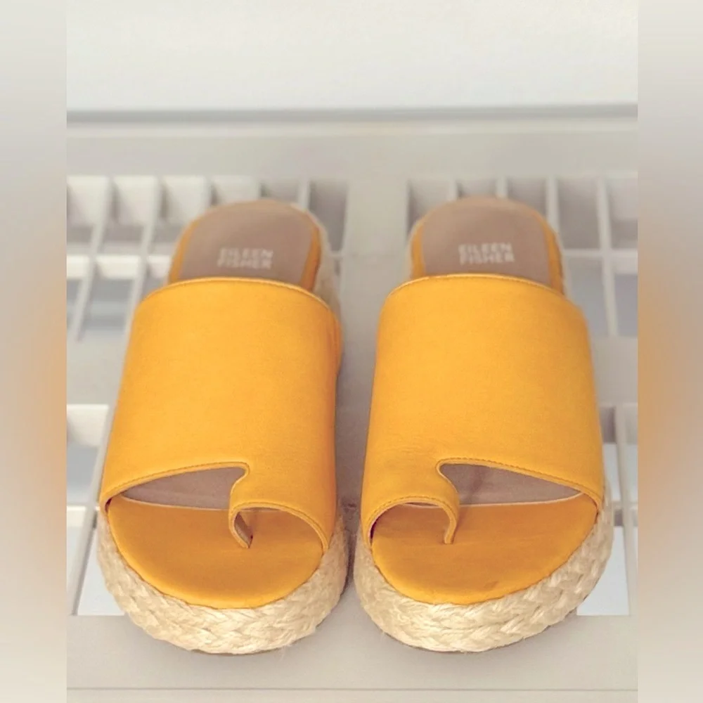 NIB Eileen Fisher Tarry Toe Loop Espadrille Wedge Slide Sandal Mango Size 9.5 - Picture 3 of 10